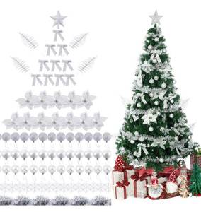 lot 4210 image: Sunnyglade 94 PCS Christmas Tree Ornaments Set with Glitter Poinsettia, Bows, Ribbons, Leaves & Assorted Decoration Ball for Xmas Tree Holiday Wedding Party Decorations (Silver White)