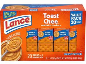 lot 4221 image: Lance Sandwich Crackers, ToastChee Peanut Butter, 20 Individually Wrapped Packs, (Pack of 6)