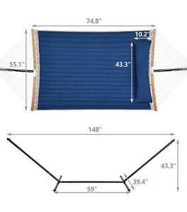 lot 4227 image: SUPERJARE Curved-Bar Hammock with Stand, 2 Person Heavy Duty Hammock Frame, Detachable Pillow & Portable Carrying Bag, Perfect for Outdoor & Indoor - Navy Blue