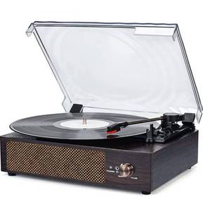 lot 4238 image: Record Player Turntable with Speakers 3-Speed Belt-Driven Vinyl LP Vintage Design for Home Music Vinyl Record Player RCA Out AUX in Headphone Jack