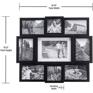 lot 4242 image: Malden 9-Opening Collage Picture Frame, Made to Display One (1) 5 x 7, Two (2) 4 x 4 and Six (6) 4 x 6, Black