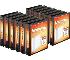 lot 4244 image: Cardinal Economy 3-Ring Binders, 1.5, Round Rings, Holds 350 Sheets, ClearVue Presentation View, Non-Stick, Black, Carton of 12 (90630)
