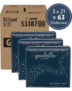 lot 4247 image: Goodnites Nighttime Bedwetting Underwear, Boys XL (95-140 lb.), 63ct, FSAHSA-Eligible
