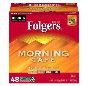 lot 4249 image: Folgers Morning Cafe, Light Roast Coffee, K-Cup Pods, 48-Count