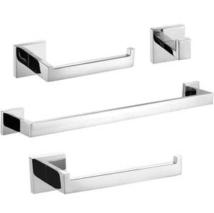 lot 4266 image: TURS Chrome Bathroom Accessories 4-Pieces Bathroom Hardware Set Square Towel Bar Set Stainless Steel Towel Holder Set