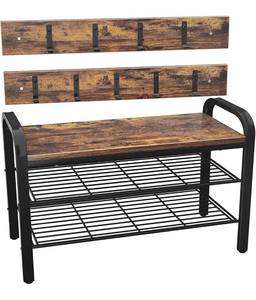 lot 4299 image: Armocity Coat Rack Shoe Bench Sets, 3 Tier Entryway Shoe Bench with Coat Hook Industrial Entry Shoe Organizer for Entryway Closet Hallway Living Room Bedroom, Rustic Brown
