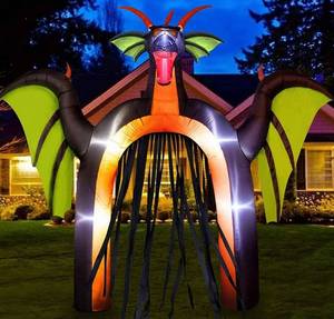 lot 4300 image: YIHONG 10 Ft Halloween Inflatables Dragon Archway Decorations with Black Streamers - Blow up Party Decor for Indoor Outdoor Yard with LED Lights