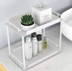 lot 4301 image: Bathroom Organizer Countertop,2 Tier Bathroom Counter Organizer Kitchen Spice Rack Cosmetic Organizer,Countertop Storage Shelf for Bathroom, Kitchen, Living Room, Bedroom, Dressing Table,White