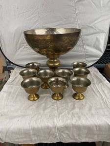 lot 3806 image: brass punch bowl and cups