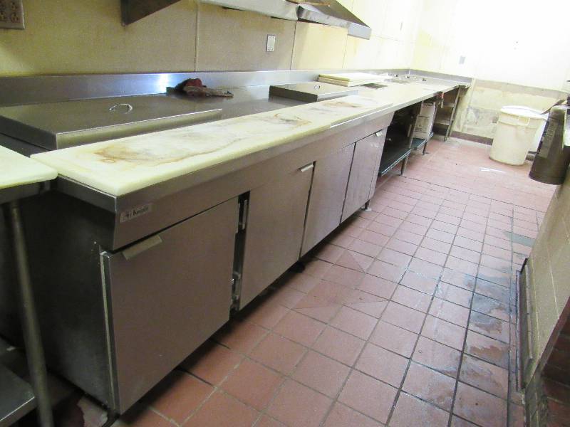 lot 123 image: 282 Extra Long Work Station W Built-In (4) Door Knight Undercounter Cooler