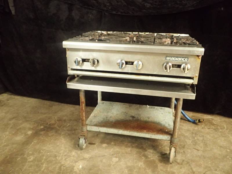 lot 3489 image: Radiance 36 6 Burner Natural Gas Stove Top with Equipment Stand on Casters