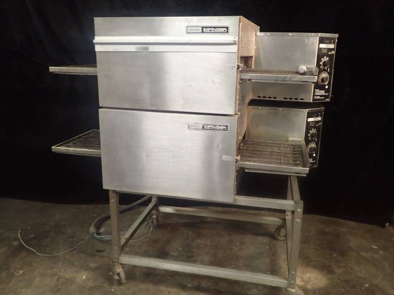 lot 3492 image: Lincoln Impinger Double Stack Conveyorized Pizza Oven with Equipment Stand on Casters