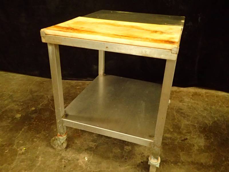 lot 3494 image: Stainless Steel Worktop with Cutting Board and Undershelf on Casters