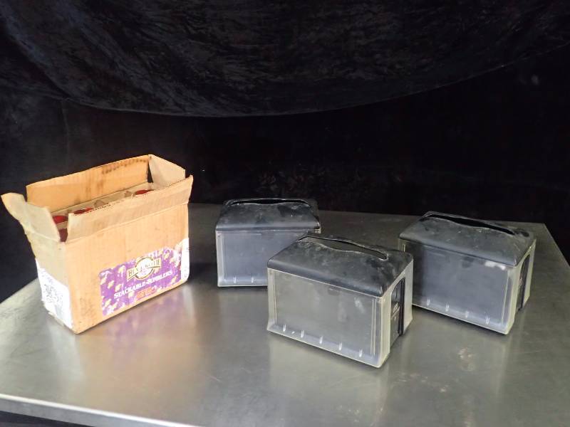 lot 3530 image: (3) Napkin Caddies and 4 Tall Tumbler Cups