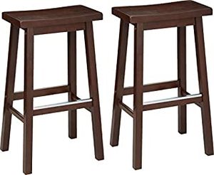 lot 1029 image: Amazon Basics Solid Wood Saddle-Seat Kitchen Counter Barstool - Set of 2, 29-Inch Height, Walnut Finish (B07L6MD26Y)