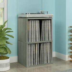 lot 1112 image: WAY BASICS 2 Shelf Vintage Vinyl Storage Cube - Fits 170 LP Records London Grey