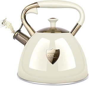 lot 6931 image: Deeolitlife Stove Top Tea Kettle, White, 9 x 10