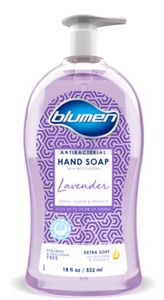 lot 7604 image: Blumen Lavender Antibacterial Hand Soap, 12 Bottles, 18 Oz Each