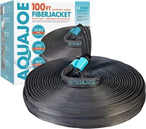 lot 7669 image: Aqua Joe AJFJH100-58-PRO Ultra Flexible Kink Free Fiberjacket Garden Hose 100-ft Metal Fittings