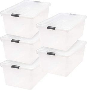 lot 7685 image: IRIS USA 54 Qt Clear Plastic Storage Box with Latches 5 Pack