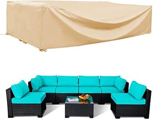 lot 1114 image: Kinbor Large Patio Furniture Cover, Outdoor Sectional Sofa Cover Waterproof, Outdoor Table and Chair Set Cover, Anti-UV- Retail$86.99