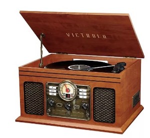 lot 6944 image: Victrola Bluetooth Turntable, Brown, 17 x 12.75 x 11 H