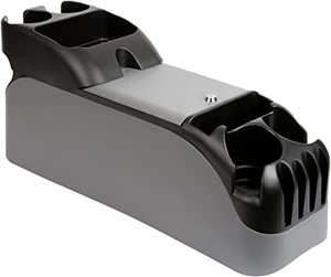 lot 6945 image: Grey And Black Plastic Middle Car Console With A Locking Lid, 25.5 x 8 x 11