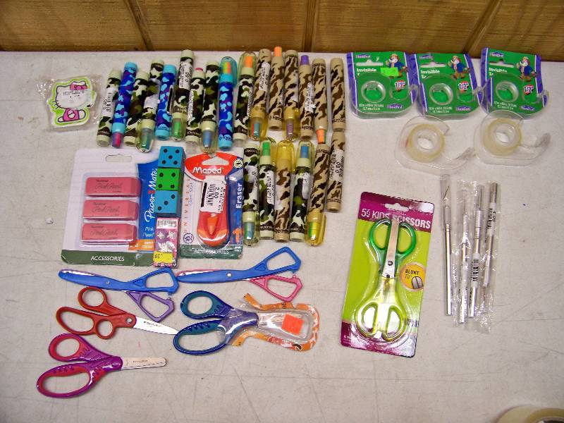 lot 838 image: Erasers, Scissors, Tape, X-Acto Knives