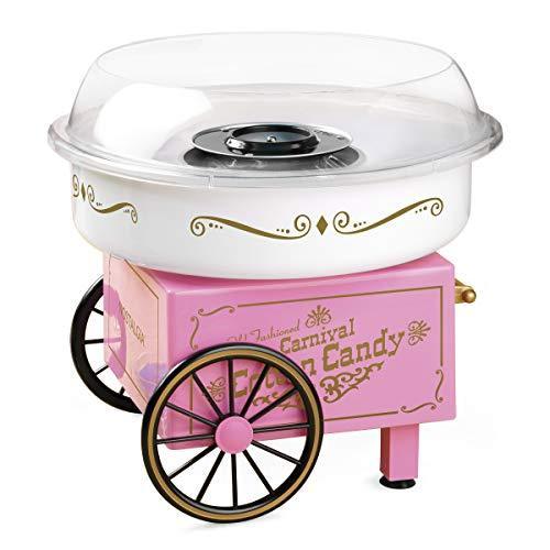 lot 15158 image: Nostalgia PCM306PK Vintage Hard and Sugar Free Countertop Original Cotton Candy Maker, Includes 1 Reusable Cones, Scoop � Pink