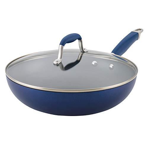 lot 20945 image: Anolon 12 Covered Ultimate Hard Anodized Aluminum Stirfry Pan, 12 Inch, Indigo