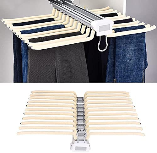 lot 30279 image: DONGYUE Pull Out Trousers Rack, Double-Row Stainless Steel 22 Arms Steel Pull Out Pants Rack Pants Hanger Bar Clothes Organizers for Closet for Space Saving and Storage. (Color  Beige)