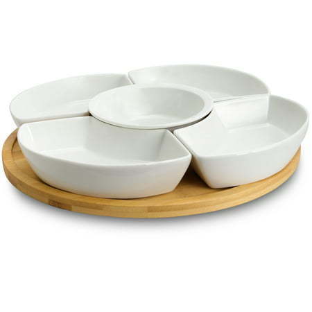 lot 42433 image: Elama Signature 12 14 Inch 6pc Lazy Susan Appetizer and Condiment Server Set with 5 Serving Dishes and a Bamboo Lazy Suzan Serving Tray