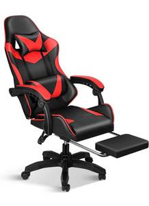 lot 12298 image: YSSOA Backrest and Seat Height Adjustable Swivel Recliner Racing Office Computer Ergonomic Video Game Chair, RedBlack