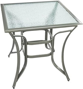 lot 12301 image: 36 Outdoor Patio Dining Table, Metal Bar Height Table for Outside Garden Porch Bench Backyard Furniture, Square Bistro Table Elegant Water Ripple Tempered Glass Table Top, Aluminum