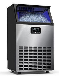 lot 12306 image: $$$ Ice Maker Commercial Ice Machine Self Clean, 45 Cubes per Batch in 11-18 Minutes 100lbs24H 33lbs Storage Bin, Advanced LCD Panel wClear Indicators, Freestanding for RestaurantHomeFood Truck Use