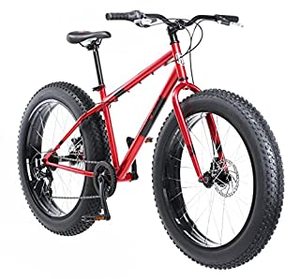 lot 12307 image: Retails for $500  Mongoose Dolomite Mens Fat Tire Mountain Bike, 26-inch Wheels, 4-Inch Wide Knobby Tires, 7-Speed, Steel Frame, Front and Rear Brakes, Red (B01N2Z1BXI)
