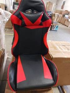 lot 12314 image: Polyurethane Leather Upholstery Sport Ergonomic Racing Style Gaming Chair, Adjustable Armrest with Pad- Red
