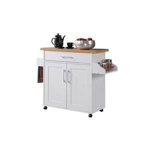 lot 12325 image: Hodedah HIK78 White Kitchen Island With Spice Rack & Towel Rack - White