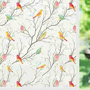 lot 12328 image: Privacy Window Film Stained Glass Decorative Window Film Frosted Anti Glare UV Blocking Non-Adhesive Static Cling for Home Bathroom Kitchen Rental Room Office Birds 23.6 x 78.7 Inches