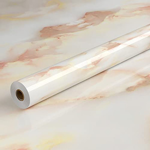 lot 22185 image: Freshtour Marble Contact Paper 24 x196 for Kitchen Countertop Cabinet Shelf Door Self-Adhesive Film Peel & Stick Wallpaper Waterproof Removable Rose Pink