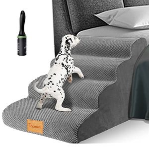 lot 32471 image: Topmart High Density Foam Dog Steps 4 Tiers,Extra Wide Deep Pet Steps,Non-Slip Pet Stairs,Dog Ramp for Bed,Soft Foam Dog Ladder,Best for Older Dogs Injured,Older Pets,Cats with Joint Pain