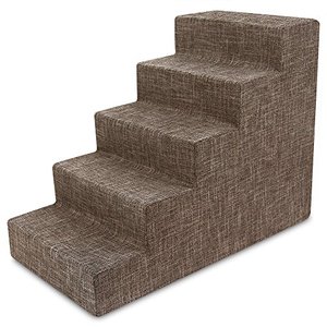 lot 32474 image: Best Pet Supplies Foam Pet Steps for Small Dogs and Cats, Portable Ramp Stairs for Couch, Sofa, and High Bed Climbing, Non-Slip Balanced Indoor Step Support, Paw Safe - Brown Linen, 5-Step