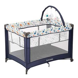 lot 32479 image: Pamo Babe Portable Playard,Sturdy Play Yard with Mattress and Toy bar with Soft Toys (Blue)�