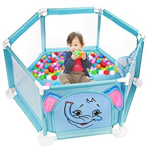 lot 32489 image: Tooetoy Baby Playpen, Playpen for Babies and Toddlers, Play Yard with Gate, Indoor & Outdoor Kid Activity Center, Kids Ball Pit with Basketball Hoop, Sturdy Safety Baby Fence for Babies, Kids, Infants