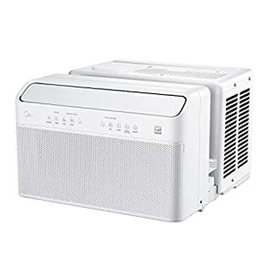 lot 32500 image: Midea 8,000 BTU U-Shaped Smart Inverter Window Air Conditioner�Cools up to 350 Sq. Ft., Ultra Quiet with Open Window Flexibility, Works with AlexaGoogle Assistant, 35% Energy Savings, Remote Control (B08677DCKN)