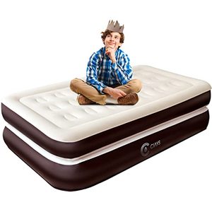 lot 42462 image: Ciays Air Mattress with Built-in Pump, 16 Elevated Blow Up Mattress with Carrying Bag for Home and Camping, Flocked Top Inflatable Air Bed for Guests, Family, Twin, Brown