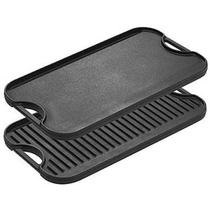 lot 42481 image: Lodge Pre-Seasoned Cast Iron Reversible GrillGriddle With Handles, 20 Inch x 10.5 Inch - One tray