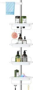 lot 12341 image: Tension Shower Caddy Corner Organizer for Bathroom,Bathtub Shampoo Storage Holder Rack with Rustproof Stainless Tension Pole,4-Tier Adjustable Shelves,Stand on Floor,56-125 Inches Height,White
