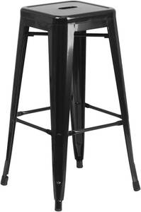 lot 22180 image: Flash Furniture Commercial Grade 30 High Backless Black Metal Indoor-Outdoor BarStool with Square Seat