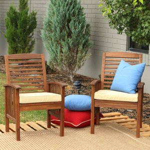 lot 12317 image: $$$ Manor Park Acacia Wood Patio Chairs with Cushions - Set of 2 - Dark Brown